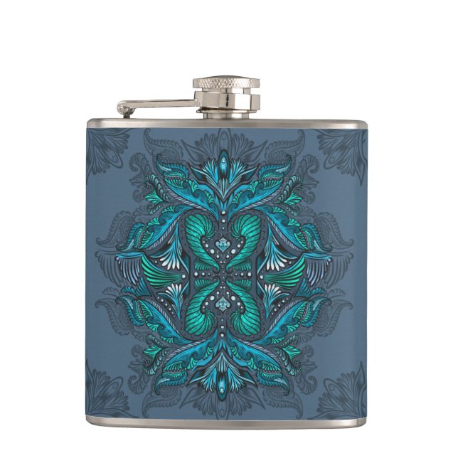 Mystic Peacock Feathers  Hip Flask (Front)