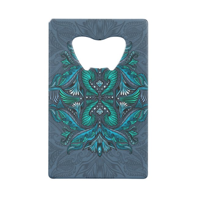 Mystic Peacock Feathers  Wallet Bottle Opener (Front)
