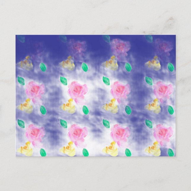 Mystic Pink and Yellow Roses Patterned Postcard (Front)