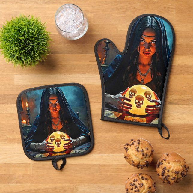 Mystic Psychic Fortune Teller Design Oven Mitt & Pot Holder Set (Top Down)