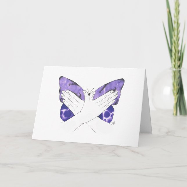 Mystic Purple Butterfly In ASL ( American Sign Lan Thank You Card (Front)