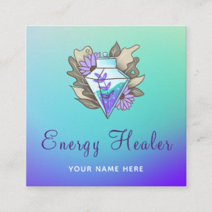 Mystic Purple Green Energy Healer Gradient Ombre  Square Business Card