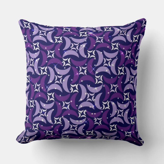 Mystic Purple Moons Pattern Throw Pillow (Front)