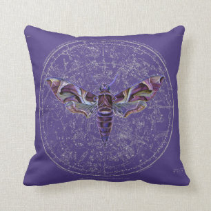 Mystic Purple Moth Over Star Map on Purple  Throw Pillow
