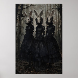 Mystic rabbit in forest, spooky cult rabbit gothic poster