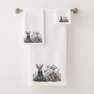 Mystic Rabbit with Mushrooms  Bath Towel Set
