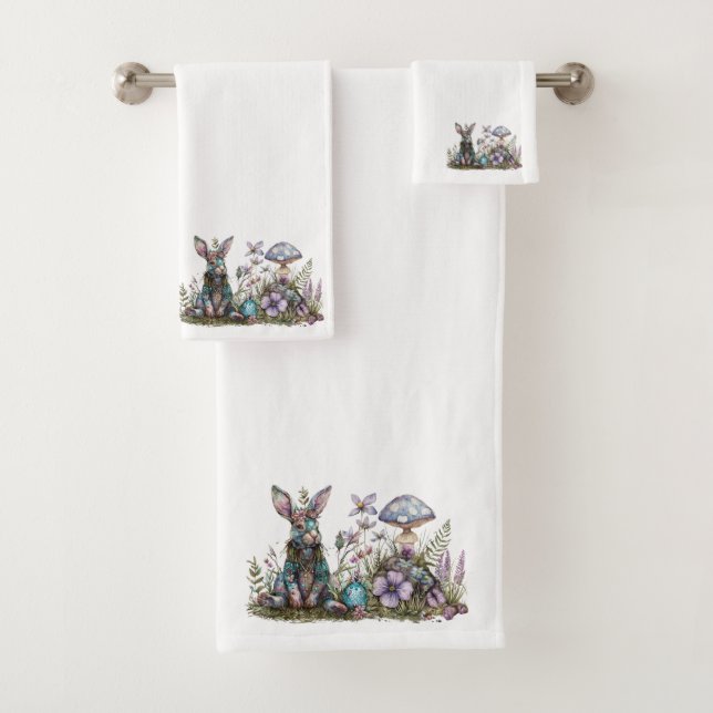 Mystic Rabbit with Mushrooms  Bath Towel Set (Insitu)
