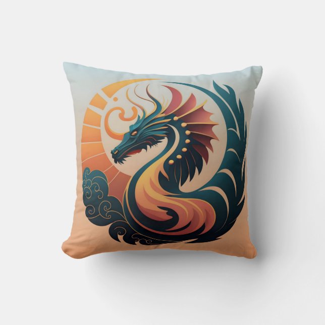 Mystic Radiance: Sunburst Dragon Emblem Throw Pillow (Front)