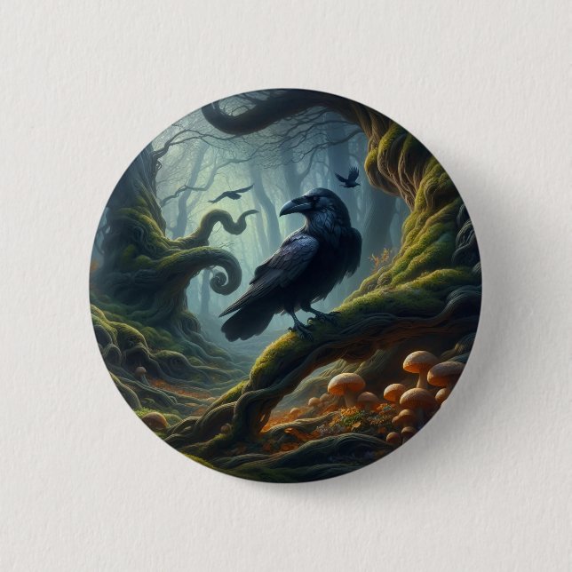 Mystic Raven Forest Hues 2 Inch Round Button (Front)