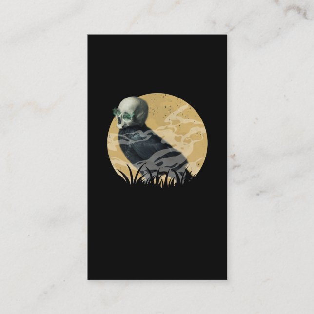 Mystic Raven Skull Crow Moon Gothic Bird Business Card (Front)