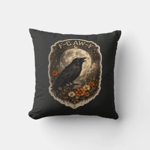 Mystic Raven Under Moon Dark Celestial Aesthetic Throw Pillow