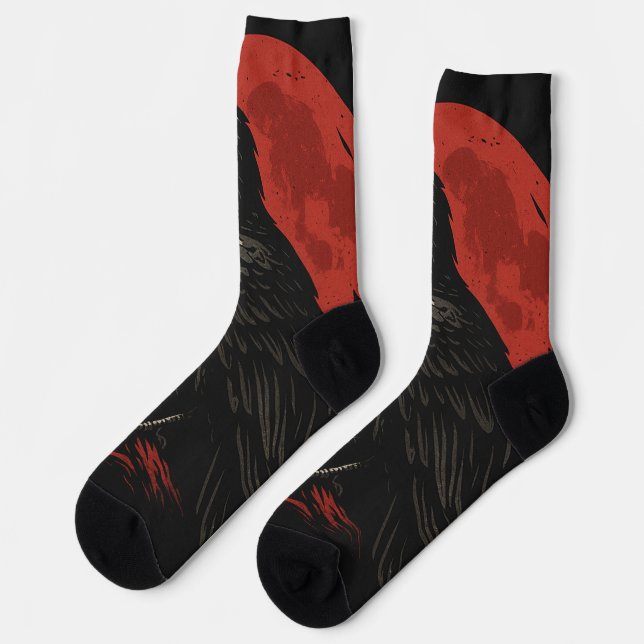 Mystic Raven Under the Blood Moon – Dark Fantasy  Socks (Left)