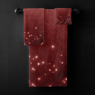 Mystic Red Stars Rich Jewel Tone Crimson Henna Bath Towel Set