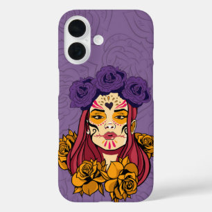 Mystic Rose Catrina – Purple Día de los Muertos iPhone 16 Case