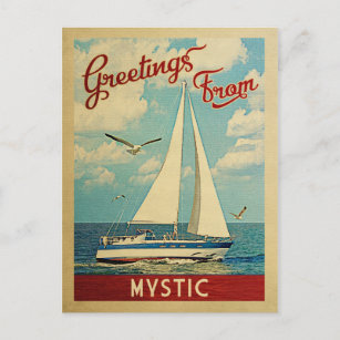 Mystic Sailboat Vintage Travel Connecticut Postcard