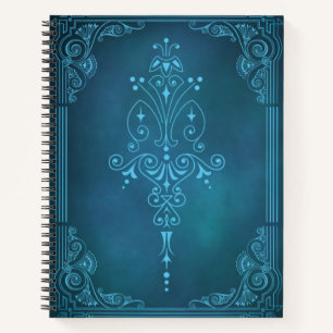 Mystic Scrollwork – Blue Fantasy Grimoire Cover Notebook