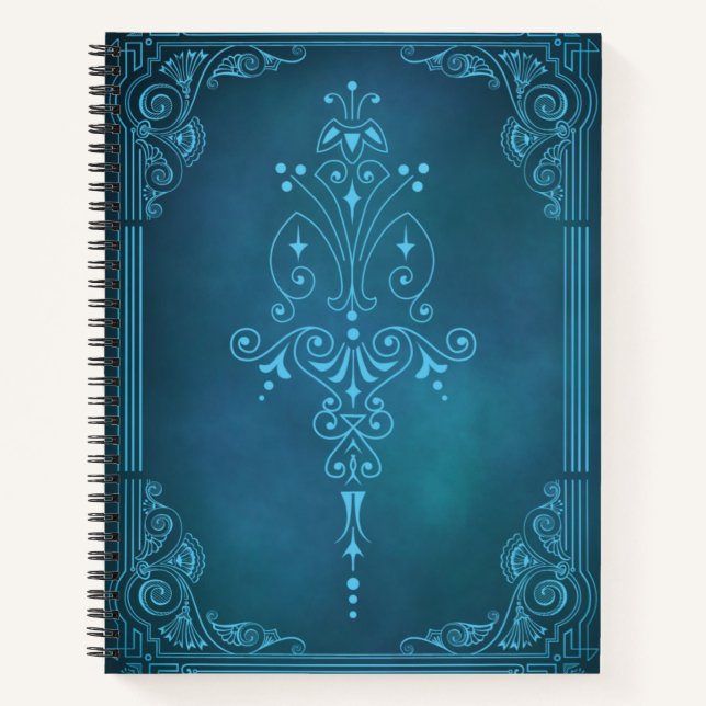 Mystic Scrollwork – Blue Fantasy Grimoire Cover Notebook (Front)