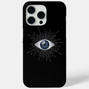Mystic Silver & Blue Evil Eye Nazar Mati on Black iPhone 15 Pro Max Case