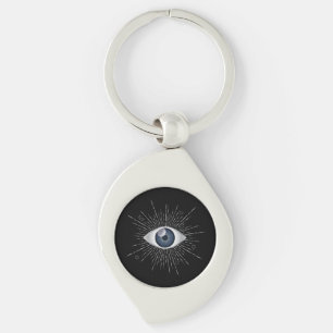 Mystic Silver & Blue Evil Eye Nazar Mati on Black Keychain