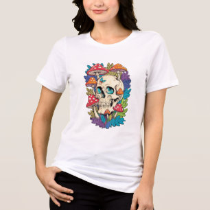 Mystic Skull & Mushroom Women's White T-Shirt Tri-Blend Shirt