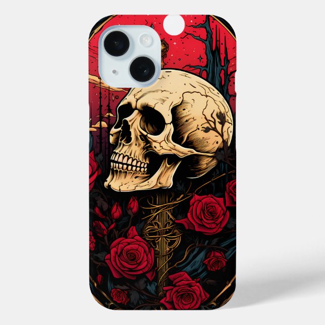 Mystic Skull Red Roses on Skeleton Dark Academia Case-Mate iPhone Case (Back)
