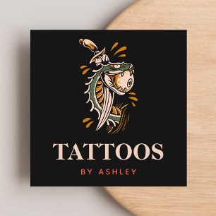 Mystic Snake Eyeball & Sword Modern Tattoo Artist Square Business Card