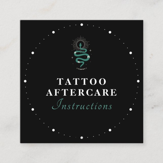 Mystic Snake Green Tattoo Aftercare Instructions S Square Business Card (Front)