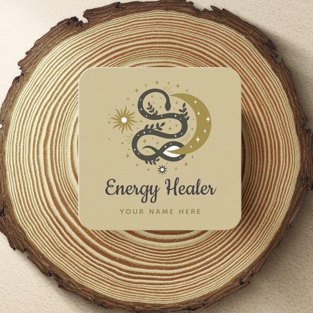 Mystic Snake Sun Moon Star Celestial Energy Healer Square Business Card (Creator Uploaded)