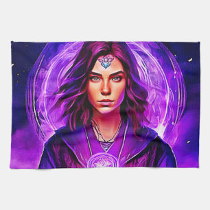 Mystic Sorceress with Glowing Aura Kitchen Towel