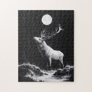 Mystic Stag Under Full Moon Jigsaw Puzzle