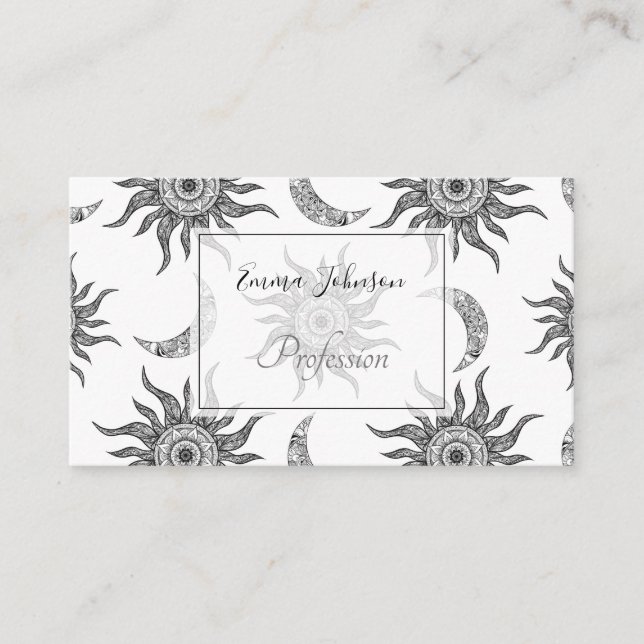  Mystic Sun Moon Black and White Business Card (Front)