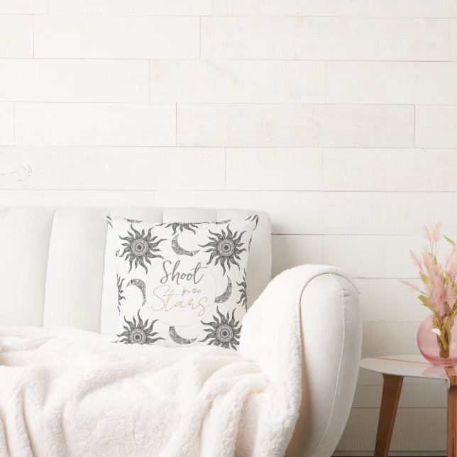  Mystic Sun Moon Black and White Throw Pillow (Couch)