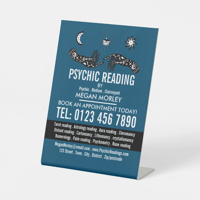 Mystic Symbols, Psychic Reading Advertising Pedestal Sign (Front)