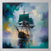 Mystic Tall Ship in Fog – Dreamlike Nautical Paint
