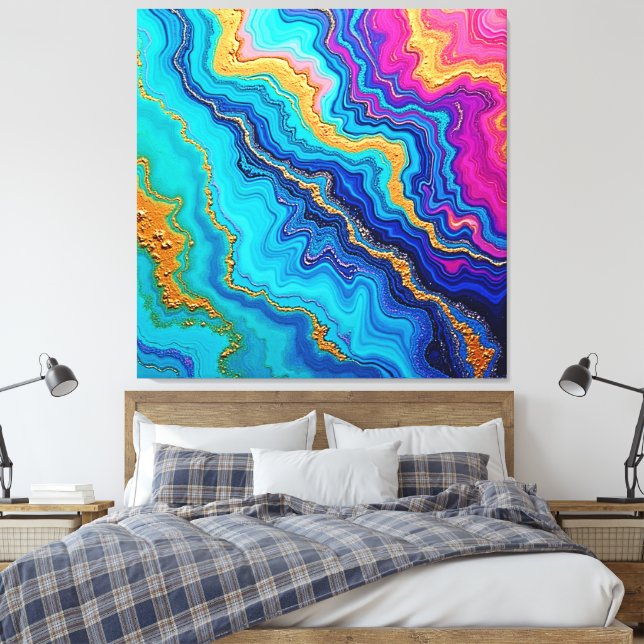 Mystic Teal & Gold Energy Canvas Print (Insitu(Bedroom))