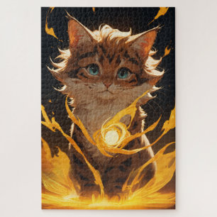 Mystic Tiger Cat Fire Familiar Jigsaw Puzzle