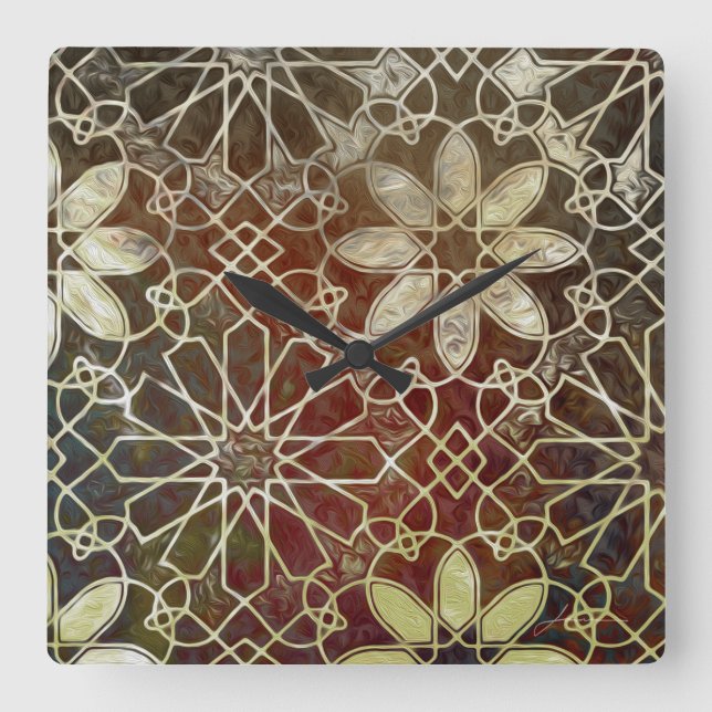 Mystic Tiles II Square Wall Clock (Front)