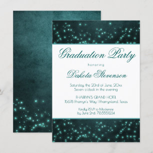 Mystic Twilight Stars Deep Teal Glow Graduation Invitation
