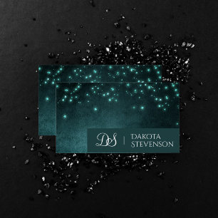 Mystic Twilight Stars Deep Teal Green Monogram Business Card