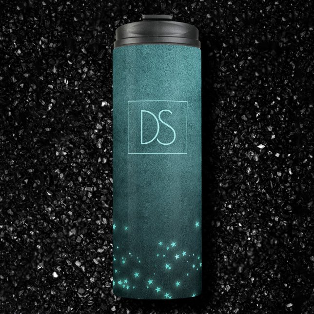 Mystic Twilight Stars | Deep Teal Green Monogram Thermal Tumbler (Creator Uploaded)