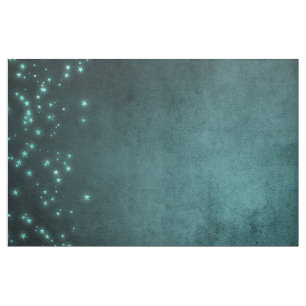 Mystic Twilight Stars   Deep Teal Green Neon Glow Fabric