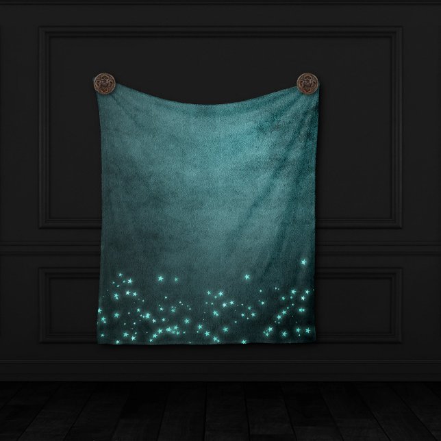 Mystic Twilight Stars | Deep Teal Green Neon Glow Fleece Blanket (Creator Uploaded)
