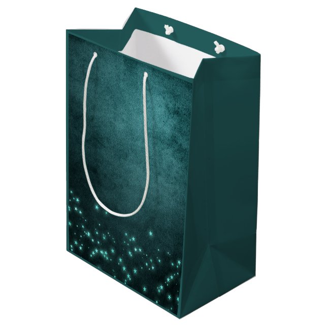 Mystic Twilight Stars | Deep Teal Green Neon Glow Medium Gift Bag (Back Angled)