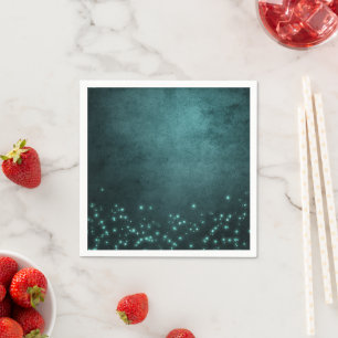 Mystic Twilight Stars   Deep Teal Green Neon Glow Napkin