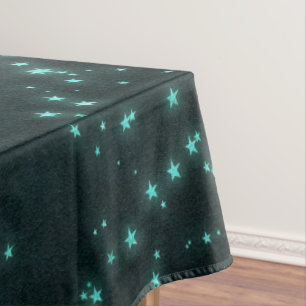 Mystic Twilight Stars Deep Teal Green Neon Glow Tablecloth