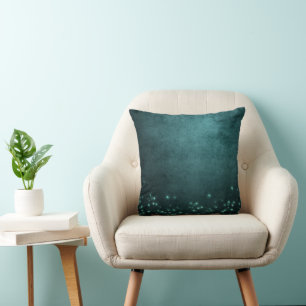 Mystic Twilight Stars Deep Teal Green Neon Glow Throw Pillow