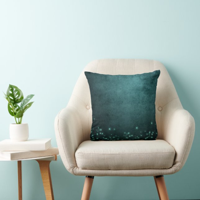 Mystic Twilight Stars | Deep Teal Green Neon Glow Throw Pillow (Chair)