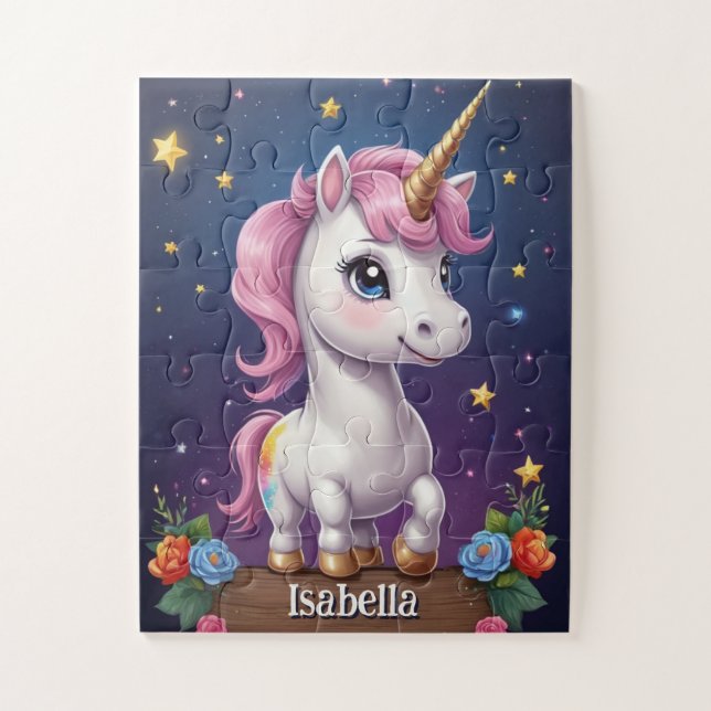 Mystic Unicorn Midnight Personalized Jigsaw Puzzle (Vertical)