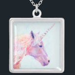 Mystic Unicorn Silver Plated Necklace<br><div class="desc">Mystic Unicorn I by Victoria Borges. Features a pink and purple unicorn with paintbrush-like strokes.</div>