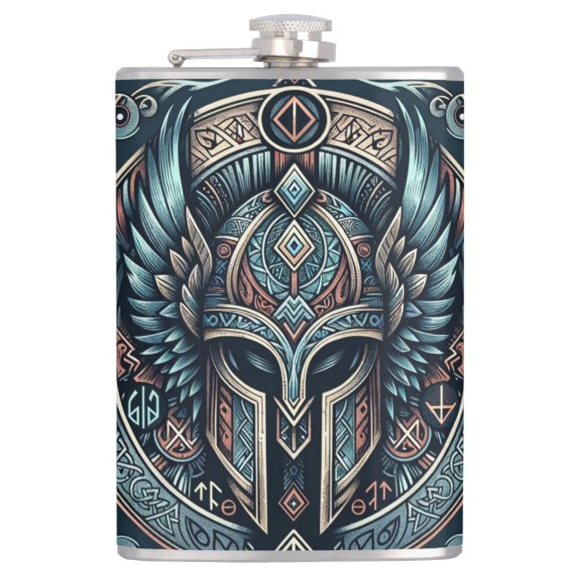 Mystic Viking Rune Helmet  Hip Flask (Front)